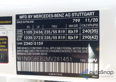 2021 Mercedes-Benz Glc 300 4Matic Suv из США, поврежденный, VIN W1N0G8EB2MV281451